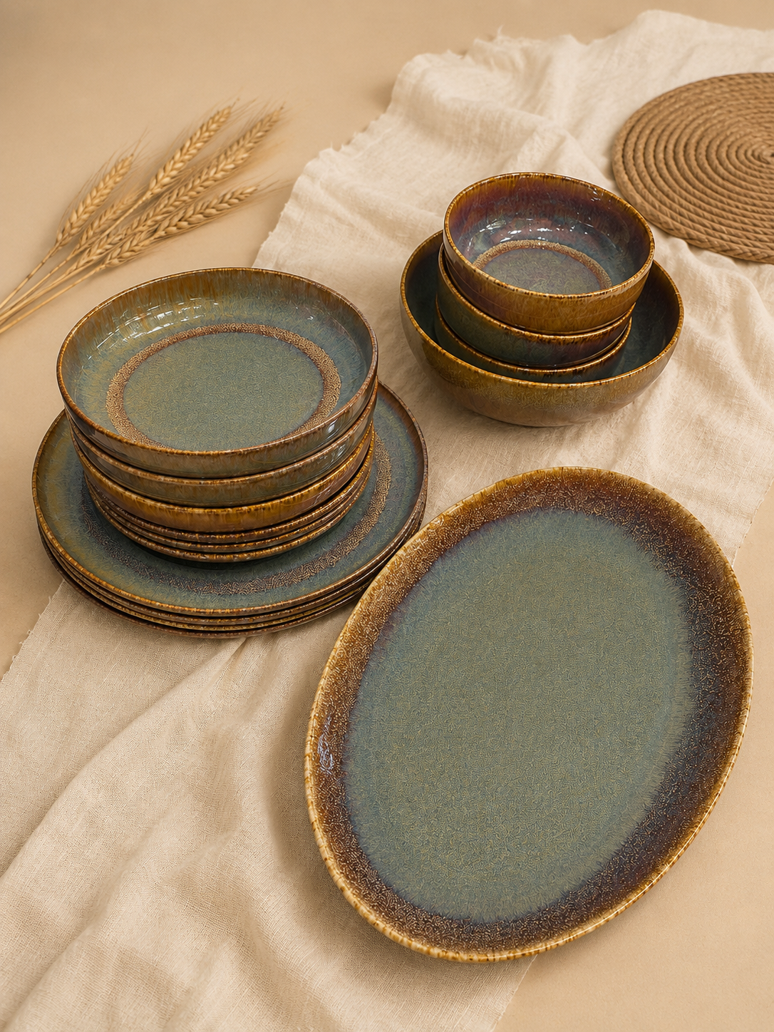 Emerald Green Porcelain Dinner Set – 26 Pieces - طقم عشاء بورسلين ٢٦ قطعه من فتحي محمود