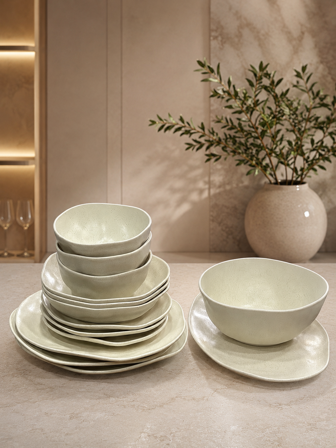 Ivory Ripple Dinner Set – 26 Pieces - طقم عشاء بورسلين ٢٦ قطعه من فتحي محمود