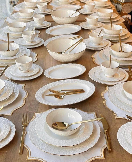 Royal gold classic  Porcelain Dinner set 68 Piece - طقم صيني بورسلين 68 قطعة من فتحي محمود