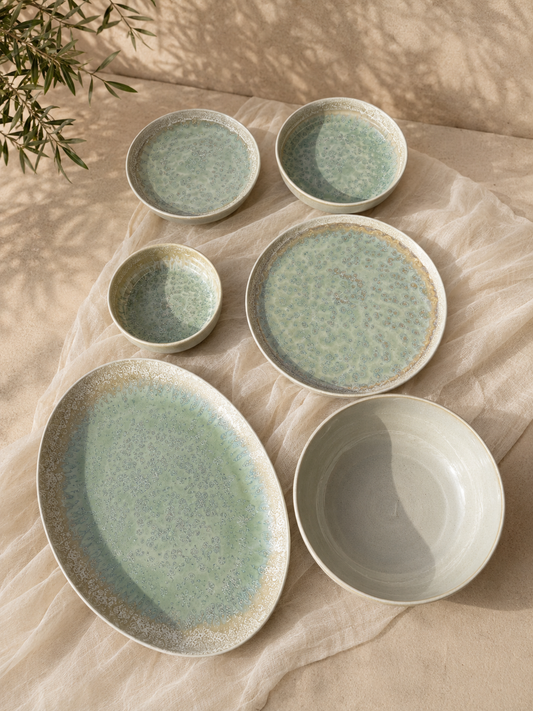 Ice Green Porcelain Dinner Set – 26 Pieces - طقم عشاء بورسلين ٢٦ قطعه من فتحي محمود