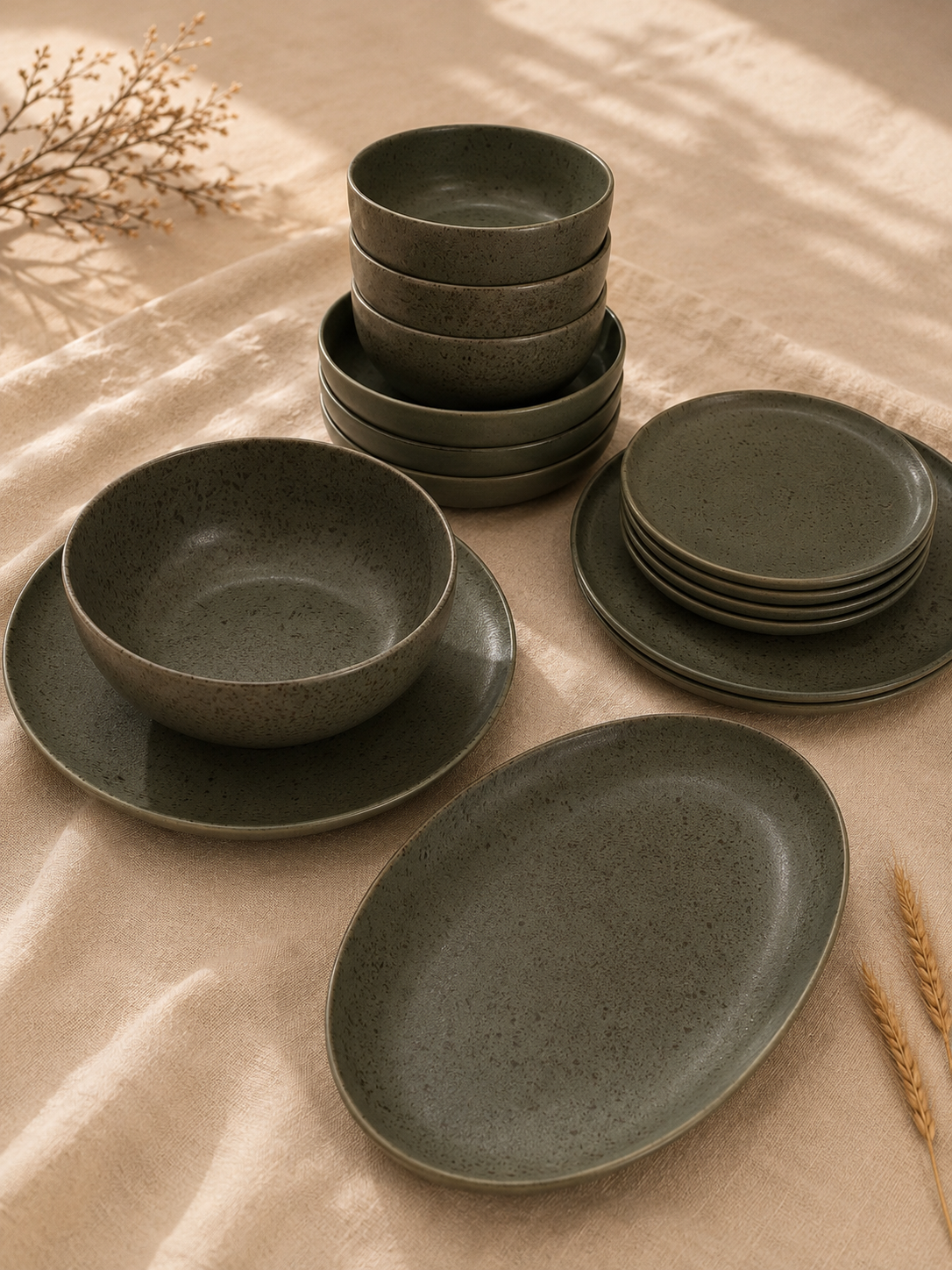 Olive Porcelain Dinner Set – 26 Pieces - طقم عشاء بورسلين ٢٦ قطعه من فتحي محمود