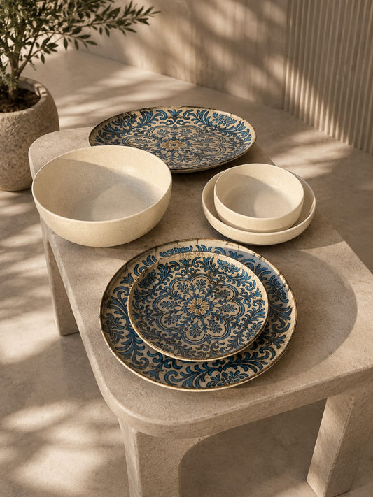 Mix beige Porcelain Dinner Set – 26 Pieces - طقم عشاء بورسلين ٢٦ قطعه من فتحي محمود
