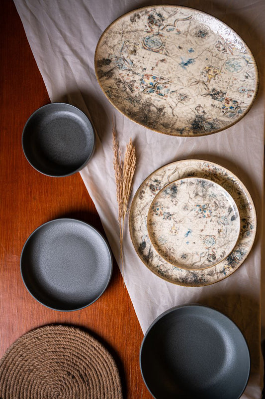 Mix grey Porcelain Dinner Set – 26 Pieces - طقم عشاء بورسلين ٢٦ قطعه من فتحي محمود