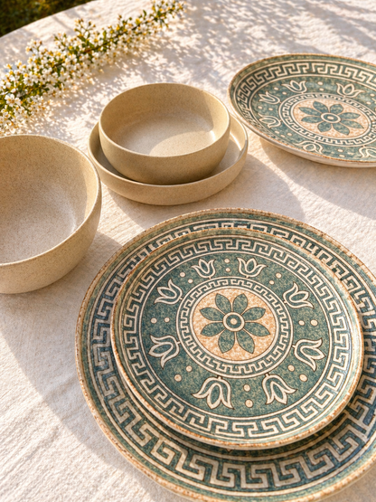 Mix green Porcelain Dinner Set – 26 Pieces - طقم عشاء بورسلين ٢٦ قطعه من فتحي محمود
