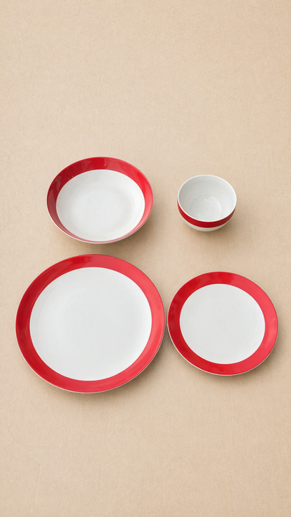 طقم عشاء بورسلين حراري فاخر 24 قطعه Red&white
