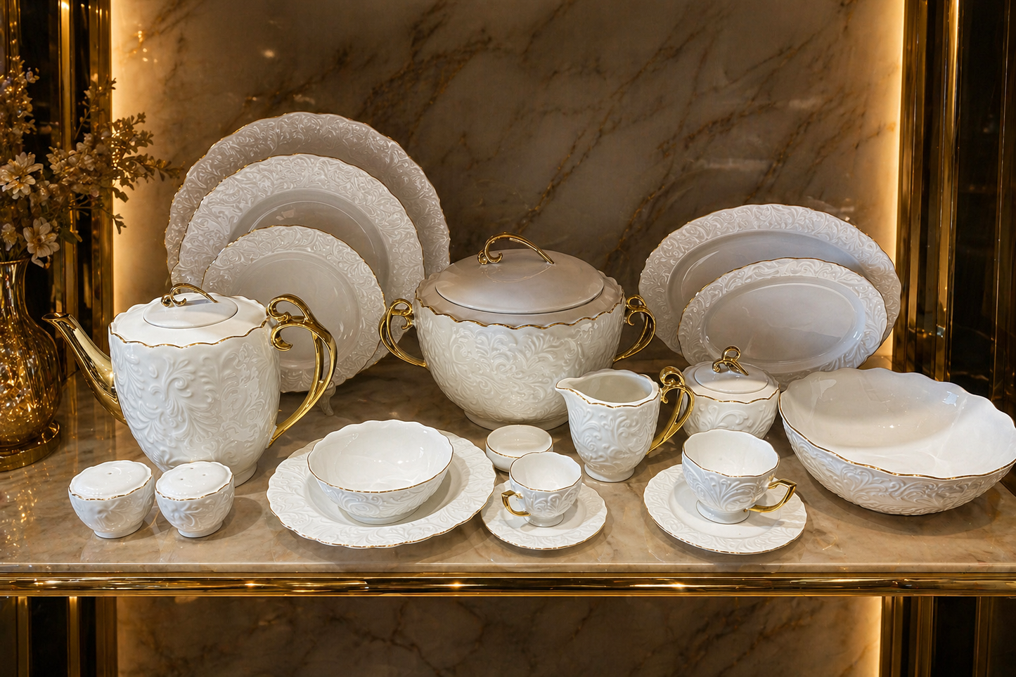 Royal gold classic  Porcelain Dinner set 68 Piece - طقم صيني بورسلين 68 قطعة من فتحي محمود