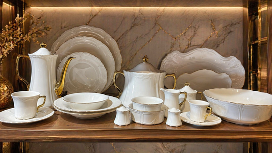 Royal gold classic  Porcelain Dinner set 74 Piece - طقم صيني بورسلين 74 قطعة من فتحي محمود